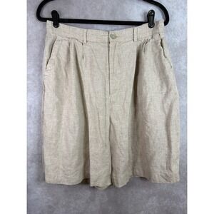 VTG 90s Carol Anderson Collection Shorts Large Beige Oatmeal Pleated Linen Blend